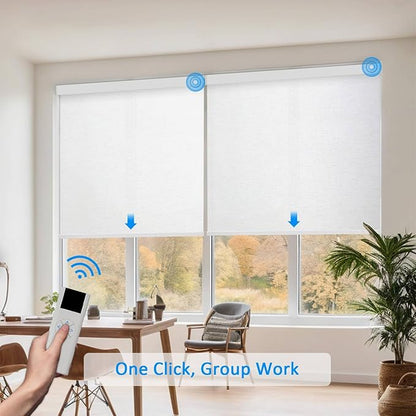 Motorized Blinds with Remote Cordless Automatic Motorized Shades Custom Blinds for Windows Smart Curtains Compatible with Alexa Google Home(Light Filtering Jacquard White,W58 x H72in)