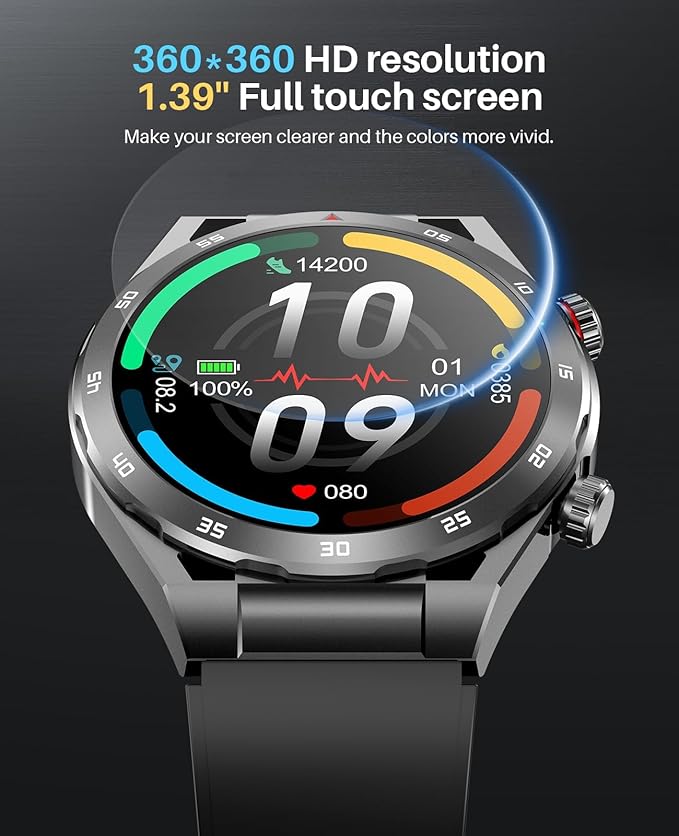 EarlySincere Smart Watch with Bluetooth Call, 1.39" Smartwatches for Men Women, Fitness Watch with Blood Oxygen/HR/Sleep, IP67 Waterproof for Android iOS Black