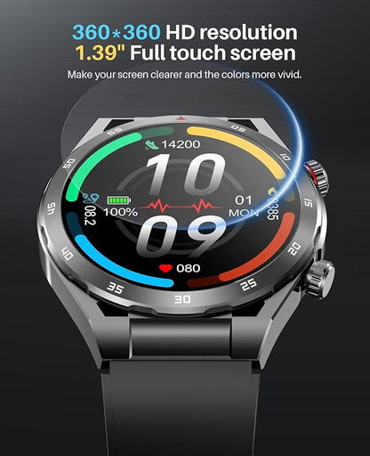 EarlySincere Smart Watch with Bluetooth Call, 1.39" Smartwatches for Men Women, Fitness Watch with Blood Oxygen/HR/Sleep, IP67 Waterproof for Android iOS Black