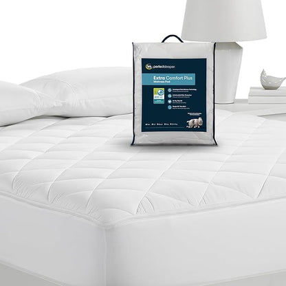 Serta Air Dry Extra Comfort Plus 100% Cotton Fabric Quilted Mattress Pad, Cooling and Breathable Mattress Cover, Moisture Wicking Protection with 18" Deep Pocket, Twin, White