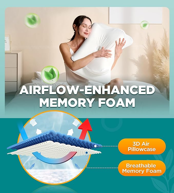 Ease Now Cervical Neck Pillow for Pain Relief, Beauty Sleeping Cooling Pillow for Side Back Stomach Sleeper, Odorless Memory Foam Bed Pillows Deep Sleep,Ergonomic Orthopedic Neck Support
