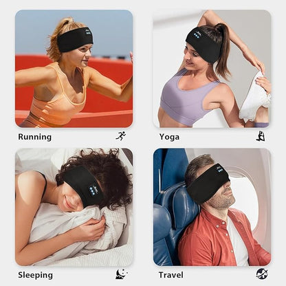Adjustable Headband Headphones, Sleeping Headphones with Ultra-Thin Speakers, Bluetooth Headband for Side Sleepers, Yoga, Running, Workout, Travel-Black&Grey