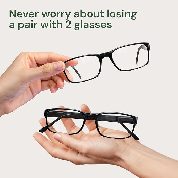 Gaoye +1.75 2-Pack of Reading Glasses - Blue-Light Filter, UV Protection - Readers with Rectangle Frames