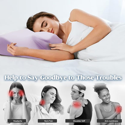 Cervical Pillow for Neck Pain Relief, Cooling Contour Memory Foam Pillows Support Odorless Ergonomic Neck Pillow Adjustable Orthopedic Bed Pillow for Side Back Stomach Sleeper with Pillowcase,Purple