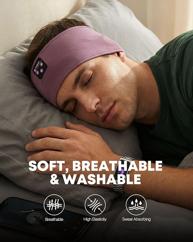 Sleep Headphones Headband for Side Sleepers - Bluetooth Wireless Music Headband with Stereo Speakers, Sweatproof for Sports and Meditation