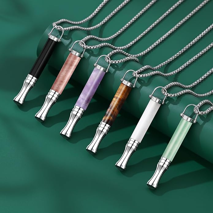 Breathe Free Necklace, Natural Stone Breathing Necklace for Stress Relief, Mindfulness and Relaxation, Anxiety Necklace Mindful Breathefree Calm Tool with Plant Cores, Portable Wellness Gift for Adult