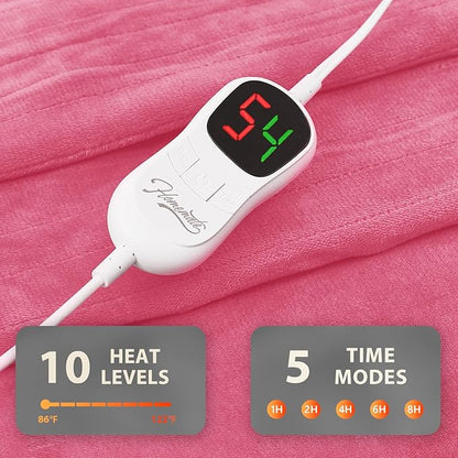 Homemate Electric Heated Blanket Queen Size - 84"x90" Heating Blanket Queen Size Dual Control 1/2/4/6/8 Hours Auto-Off 10 Heat Level Over-Heat Protection Flannel Sherpa ETL Certification