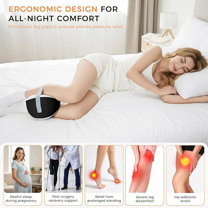 Knee Pillow for Side Sleepers, Memory Foam Leg Pillow for Spine Alignment, Sciatica, Hip & Joint Pain Relief, Breathable Cover & Adjustable Strap for Side/Back Sleepers