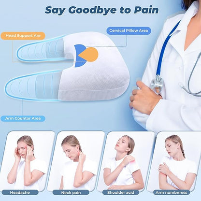 SAHEYER Side Sleeper Pillow for Shoulder Pain, U-Shaped Body Pillow for Adults, Contoured Support Shredded Memory Foam Pillow for Neck, Back, Arm Pain Relief with Removable Washable Cover (25.6 Inch