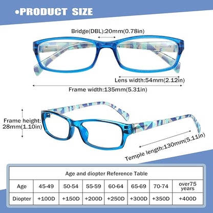 Henotin 6-Pack Reading Glasses Blue Light Blocking Anti Eyestrain Computer Reading Glasses for Women and Men Readers (Mix Color-A, 2.00, Diopters)