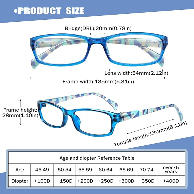 Henotin 6-Pack Reading Glasses Blue Light Blocking Anti Eyestrain Computer Reading Glasses for Women and Men Readers (Mix Color-A, 3.50, Diopters)