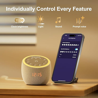 White Noise Sound Machine for Sleeping, 388 Soothing Sounds, Cocoon Pro 2 Smart APP Control, Custom Buttons Non Looping Sounds Bedside Dimmable Clock Night Light, for Adults Baby Kids Lullaby