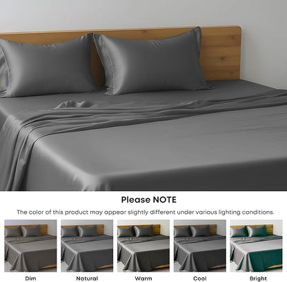 LINENWALAS Flat Sheet Only Rayon Derived from Bamboo Silk King Size Bedsheet Luxury Soft Cooling Flat Bed Bedsheet for Hot Sleepers (King, Charcoal Grey)