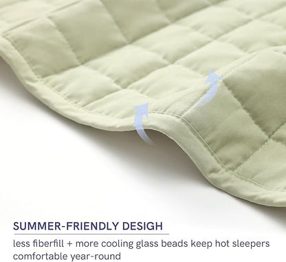 YnM Exclusive 30lbs Weighted Blanket, Extra Heavy Cotton/Polyester Bed Blanket for Two Persons, Ideal for Queen or King Bed (88x104 Inches, 30 Pounds, Avocado/White Reversible)