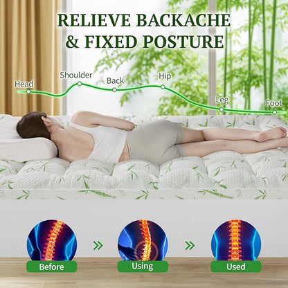 3 Inch Mattress Topper Queen Size - 1500GSM 3D+7D Down Alternative Fill Pillow Top Mattress Pad, Viscose Made from Bamboo Cover, Extra Firm for Back Pain, 6"-18" Deep Pocket (60"x80")