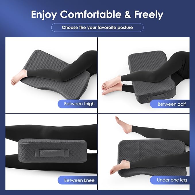 Leg Pillow for Side Sleepers, Memory Foam Knee Pillow for Side Sleeping, Leg Elevation Pillow for Hip/Back/Sciatica Pain Relief Helps Spine Alignment -15"x25" (Grey, M)