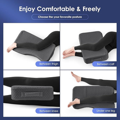 Leg Pillow for Side Sleepers, Memory Foam Knee Pillow for Side Sleeping, Leg Elevation Pillow for Hip/Back/Sciatica Pain Relief Helps Spine Alignment -13"x19" (Grey, S)