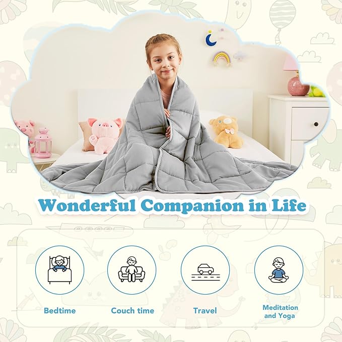 CuteKing Weighted Blanket - Weighted Blanket with Premium Glass Beads - Breathable Heavy Blanket for Comfort Sleep - Thick Blanket All Season (5lbs, 36"x48", Light Grey)