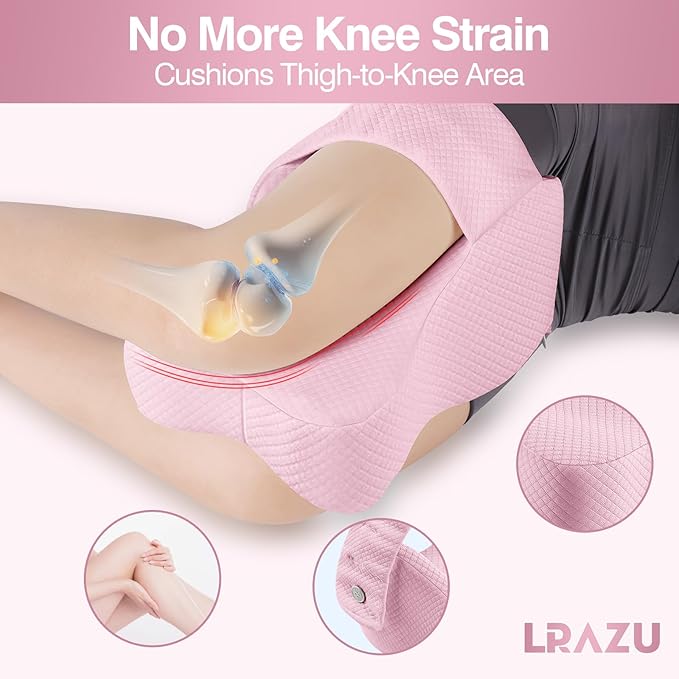 Knee Pillow for Side Sleepers, Memory Foam Leg Pillow Between Knees, Relieves Back, Hip & Knee Pain While Aligning Spine, Adjustable Strap, 14 Inch (Pink)