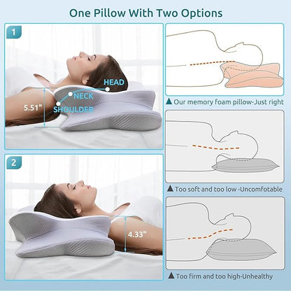 DONAMA Cervical Pillow for Neck and Shoulder,Contour Memory Foam Pillow,Ergonomic Neck Support Pillow for Side Back Stomach Sleepers with Pillowcase-King Size