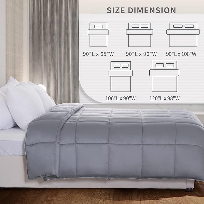 NEXHOME PRO Cooling Comforter King, Organic Natural Duvet Insert, Summer Lightweight Cooling Blanket, Bedding Down Alternative Cool Comforters for Hot Sleepers, 8 Corner Tabs, Grey 90" x 108"