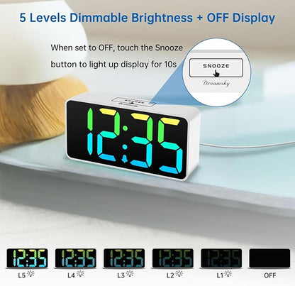 DreamSky Super Loud Alarm Clock for Heavy Sleepers - RGB Small Digital Clock for Kids Bedroom Bedside Nightstand, Electric Desk Clock with Large Number, Dimmer, Adjustable Volume, USB-C Powered