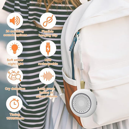 Portable White Noise Sounds Machine with Nightstand Mode, 24 Soothing Sounds, Support Crying Sounds Detection and Timer, Rechargeable Sleep Machine for Helping Comfort Baby Sleep