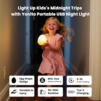 Baby Night Light: 16 Colors Changing Silicone Egg Light for Nursery, Rechargeable Touch Nightlight for Kids with Timer & Mermory, Dimmable Portable Nursery Night Light for Breastfeeding
