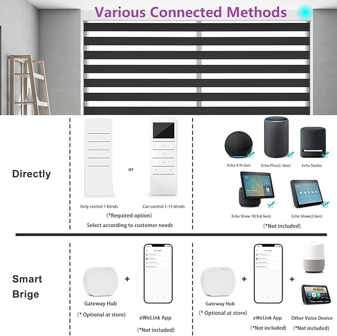 Changshade Smart Motorized Zebra Blinds Remote Control for Indoor Door Windows Blackout, Room Darkening Custom Size Shades Electric Power Automatic Work with Alexa, Google Home, Apple Homekit, Black