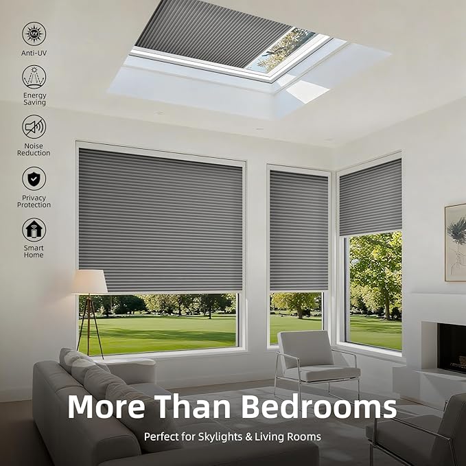 ZSTARR Motorized Skylight Shades Blackout Cellular Honeycomb Electric Blinds with Solar Panel Cordless Rechargeable with Remote for Roof and Slanted Windows Custom Size (LF Gravel)