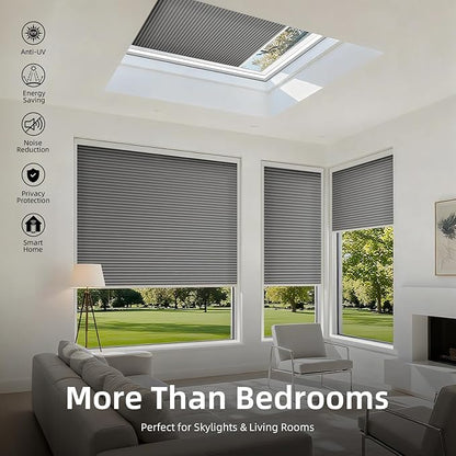ZSTARR Motorized Skylight Shades Blackout Cellular Honeycomb Electric Blinds with Solar Panel Cordless Rechargeable with Remote for Roof and Slanted Windows Custom Size (LF Gravel)