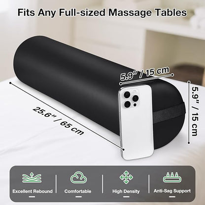 Noverlife Full Round Bolster Pillow for Legs, 26 x 6 inch PU Leather Bolster for Massage Table with Strap Handle Under Knee Pillow, Under Back Ankles Pain Relief Massage Table Bolster for Yoga & Spa