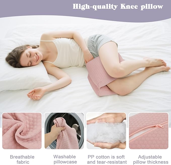 Knee Pillow for Side Sleepers, Leg Support Pillow for Hip Pain Smooth Spine Alignment for Better Sleep, Ideal Pillows for Side Sleeping Knee and Back Pain Relief, Pink