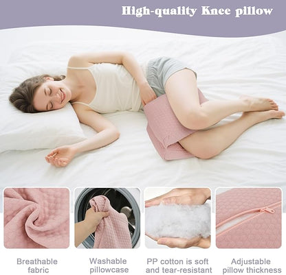 Knee Pillow for Side Sleepers, Leg Support Pillow for Hip Pain Smooth Spine Alignment for Better Sleep, Ideal Pillows for Side Sleeping Knee and Back Pain Relief, Pink
