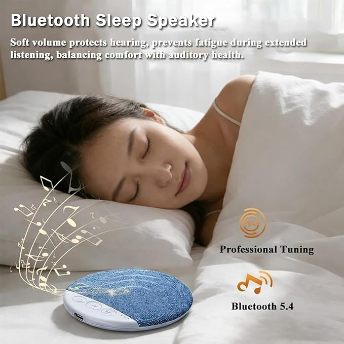 Sleep Speaker Under Pillow, Bone Conduction Pillow Speaker, Ultra-Thin Bluetooth Pillows Speakers with White Noise Sound, Volume Control & Auto-Off Timer