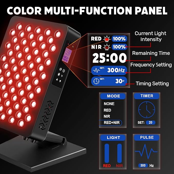 3 Modes Red Light Therapy Panel for Body & Face, 70 RED+NIR LEDs, Multifunctional Panel with Mode Timer Brightness and Frequency Adjustment, Infrared Light Therapy for Skin Care, Recovery, Sleep