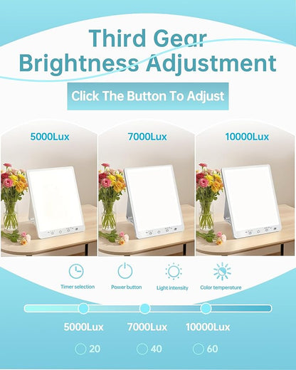 Light Therapy Lamp with 10,000 Lux, UV-Free, LED Bright White Light with 3 Color Temperature, 3 Brightness Levels, 20-60min Timer, Touch Control Happy Light - Boost Mood, Sleep & Focus