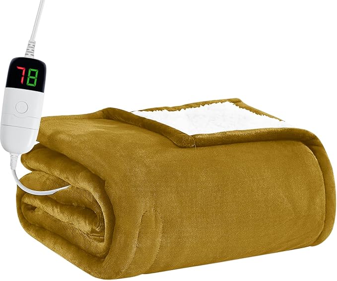 BOMOVA Heated Electric Blanket Full Size - 72" x 84" Heating Blanket with 10 Heating Levels & 8 Hours Auto Off, Warm Flannel Blanket, Christmas Birthday Gifts for Women
