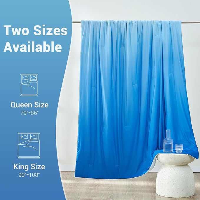 Elegear Cooling Comforter King Size Absorbs Body Heat to Keep Cool, Double-Sided Cooling Blanket for Hot Sleeper Arc-Chill Cool Fabric Q-Max>0.5, Lightweight Summer Comforter Ice Blanket,Gradient Blue