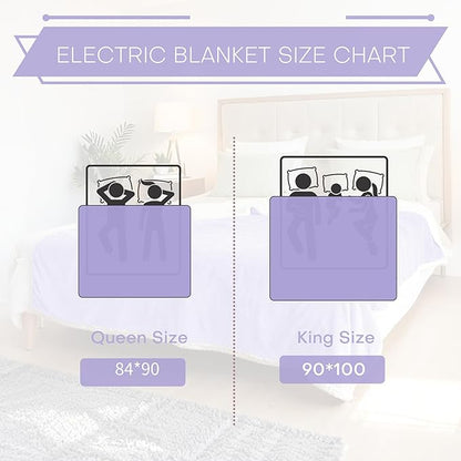 Electric Heated Blanket Queen Size 84"x90" - Coral Fleece & Sherpa Fabric Dual-Sided, 4 Heat Settings & 10 Hours Auto Off, Soft Warming Throw for Home, Office, or Bed, Machine Washable, Light Purple