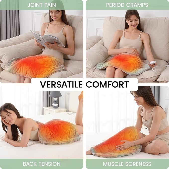 immtree Weighted Heating Pad for Period Cramps, 29" x 24" Extra Large Electric Heated Pads 5 lbs, Back Shoulder Knee Abdomen Pain Relief, Soft Warm Heavy Lap Blanket, Grey Green