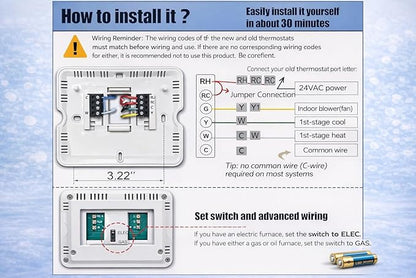 Non-Programmable Thermostat (Batteries Included) for Home 1 Heat/1 Cool Conventional Single-Stage Systems Blue Backlight (DIY Friendly)