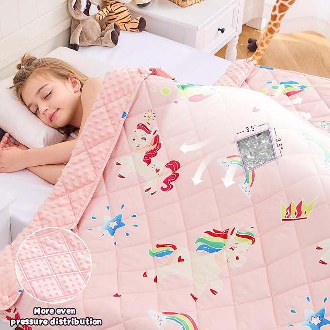 yescool Unicorn Weighted Blanket 3 lb Small Weighted Lap Blanket for Girls, Pink Rainbow Weighted Throw Blankets Minky Heavy Blankets, for 20-45lbs, 36 * 48in