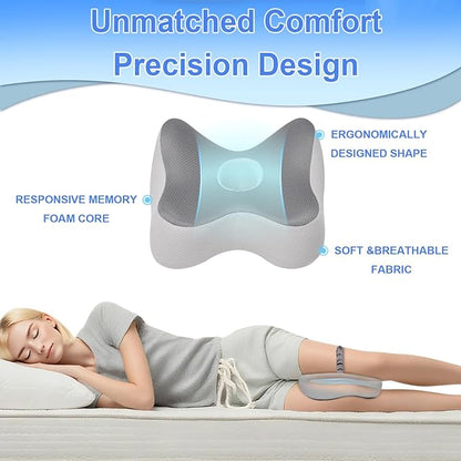 Knee Pillow for Side Sleepers Memory Foam Sciatica Pain Relief Leg Pillow, Removable Breathable Cover & Elastic Strap Grey