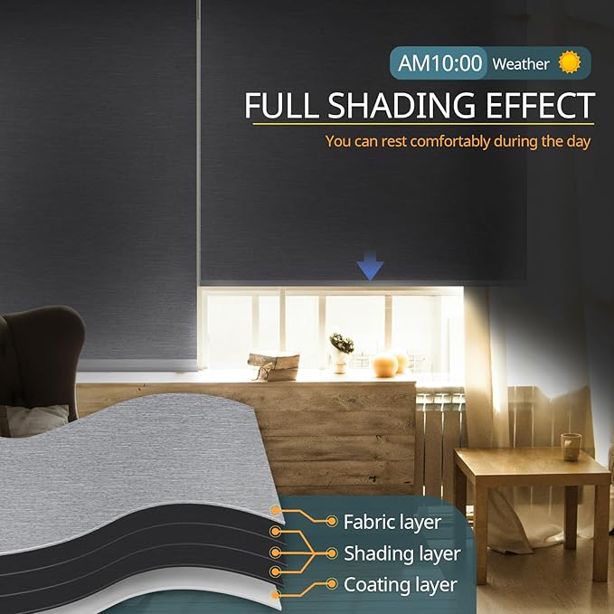 Motorized Blinds No Drill Automatic Blinds for Windows Cordless Roller Shades Electric Blinds with Remote Control Smart Blinds (Grey, 47 x 72)