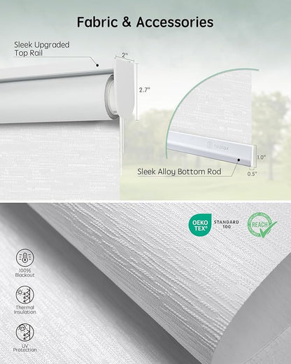 Yoolax Motorized Blinds with Remote, Blackout Smart Blinds for Windows Motorized Roller Shades, Automatic Window Blinds Directly Compatible with Alexa Electric Blinds (Jacquard White, 58" W x 72" H)