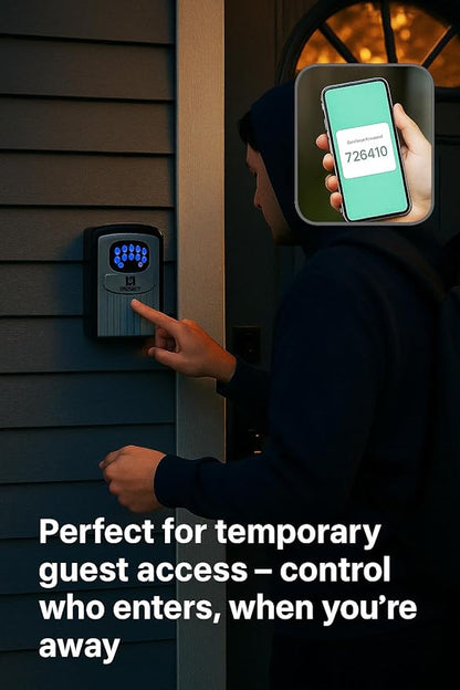 RESET-104 Bluetooth Key Lock Box – Weather-Resistant, IPX5,Durable Metal Construction, Backlit Keypad, Preset 6-Digit Code, Customizable to 8–10 Digits, Ideal for Outdoor Home or Office Use