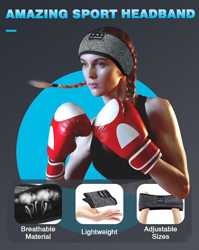 LC-dolida Headband Headphones Bluetooth 5.4 Headband, Sleep Headphones with Ultra-Thin HD Stereo Speaker, Sleep Headband Earphones Wireless for Workout Yoga Insomnia Running Meditation Gifts