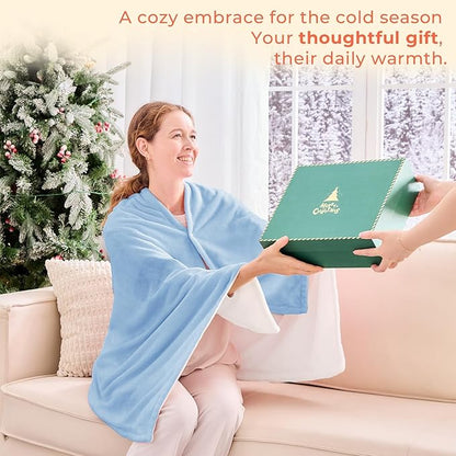 JOLLYVOGUE USB Heated Blanket Throw, Wearable & Portable Heating Electric Blanket for Adults, 3 Levels & 8 Heating Zone Shawl for Indoor & Outdoor, Light Blue (Battery Not Included)