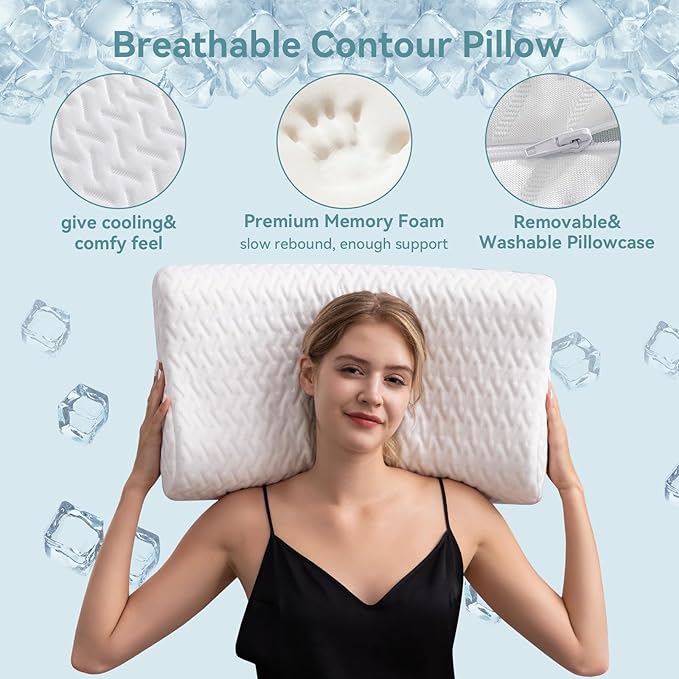WEUP Contour Memory Foam Pillow for Neck Pain Relief, Neck Pillows for Side Sleepers, Ergonomic Cervical ContourPillow, Adjustable BedPillow with Cooling Pillowcase, Breathable, CertiPUR-US Certified